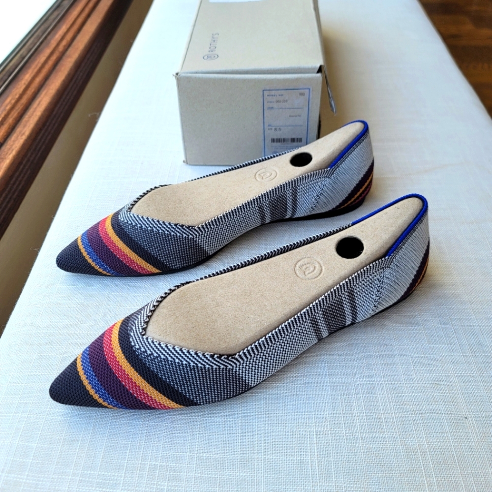 New! Rothy's sz 8.5 Inverse Stripes Gray Brown Yellow Points Flats Rothys Shoes